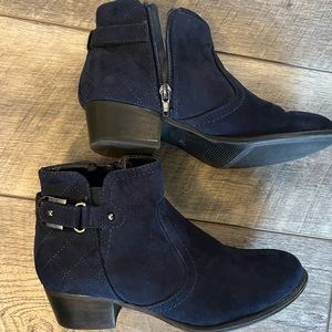 Blue suede booties